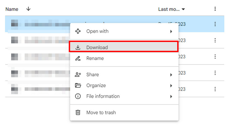 Google Drive Desni klik Download