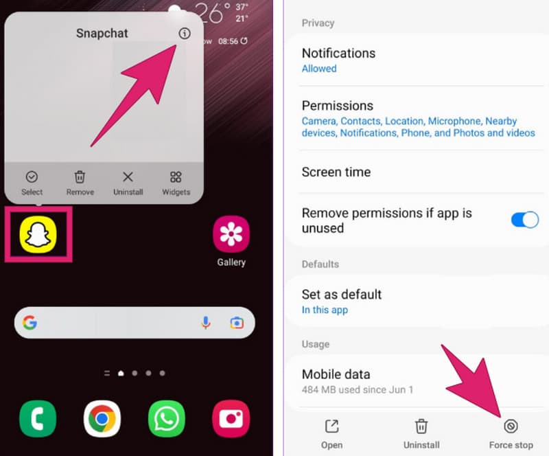 Snapchat Fix Buộc dừng Android