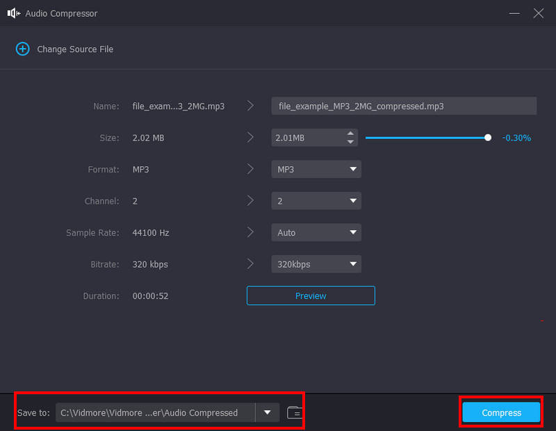 Vidmore Audio Compressor حفظ للضغط