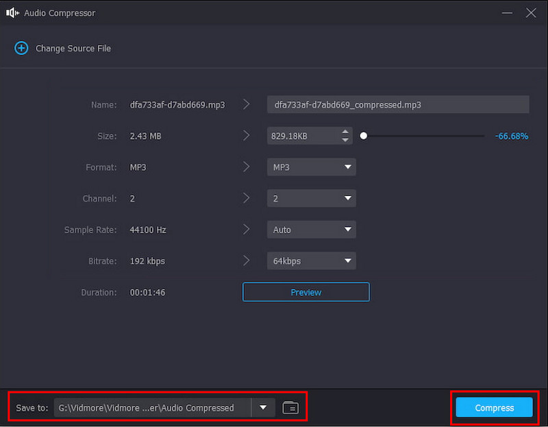 Vidmore Audiocompressor Opslaan in compressie