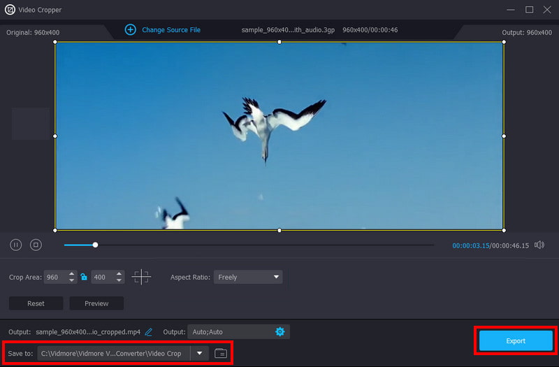 Export Vidmore Video Cropper