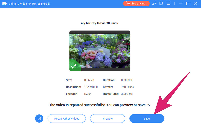 Vidmore Video Fix Guardar videos reparados