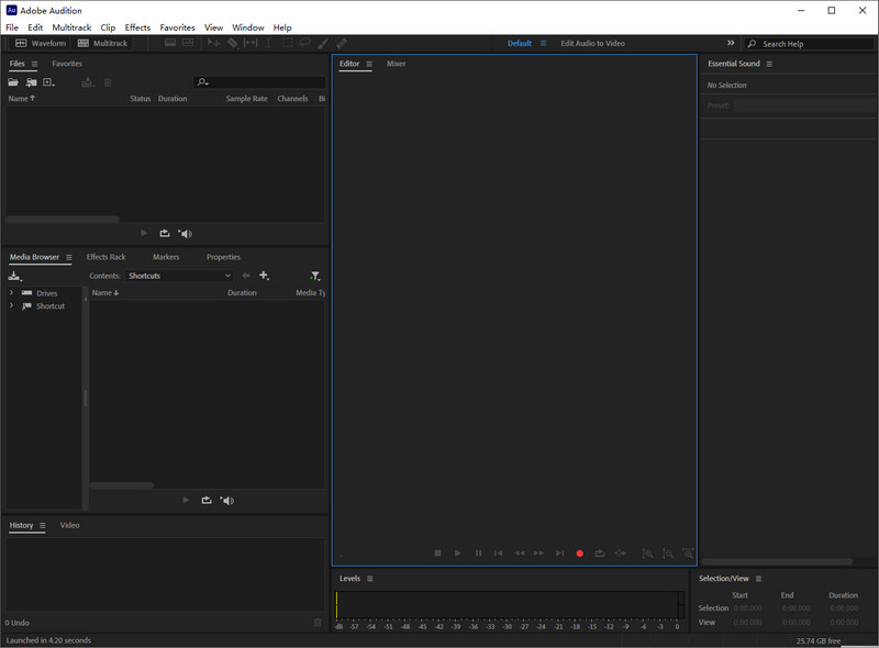 Adobe Audition 오프닝 인터페이스