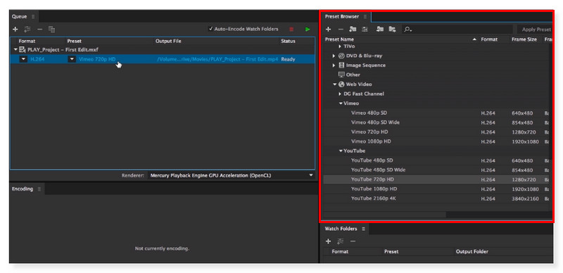 Adobe Encoder Válassza ki a Formátumot