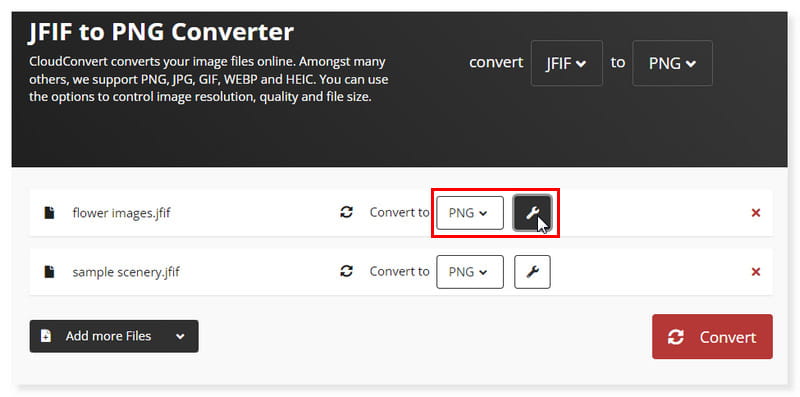 CloudConvert Juster outputformat