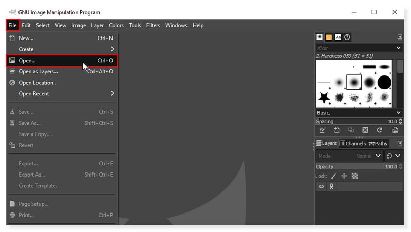 GIMP Otevřít soubor