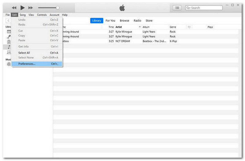 تفضيلات تحرير iTunes