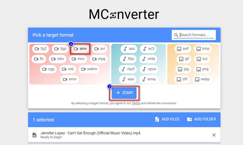 Mconverter Spusťte konverzi AMV