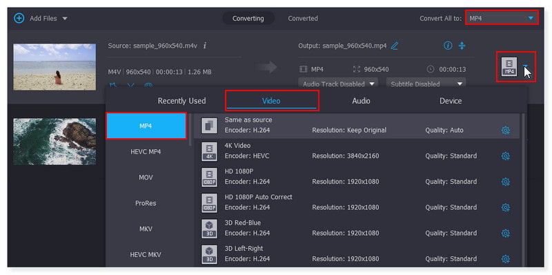 Vidmore Çıktı Formatını Ayarla