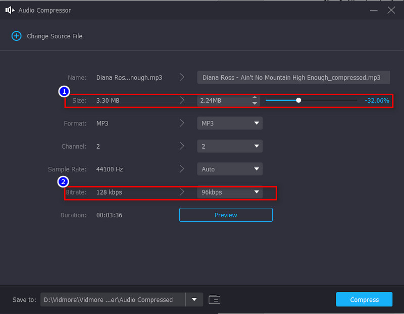 Compressie-instellingen voor Vidmore Video Converter