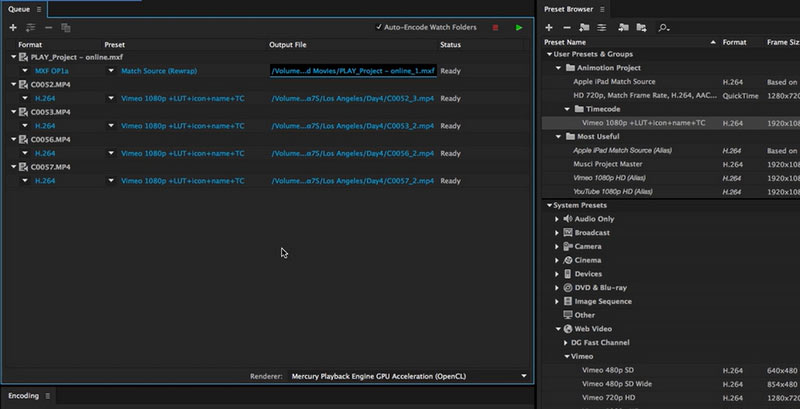 Exportación de Adobe Media Encoder