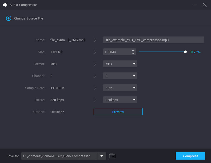 Skift bitrate for lydkompressor