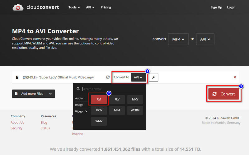 Cloudconvert Converteren naar AVI