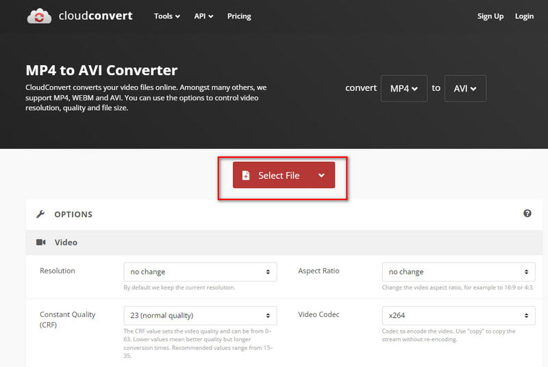 Cloudconvert Odaberite datoteku