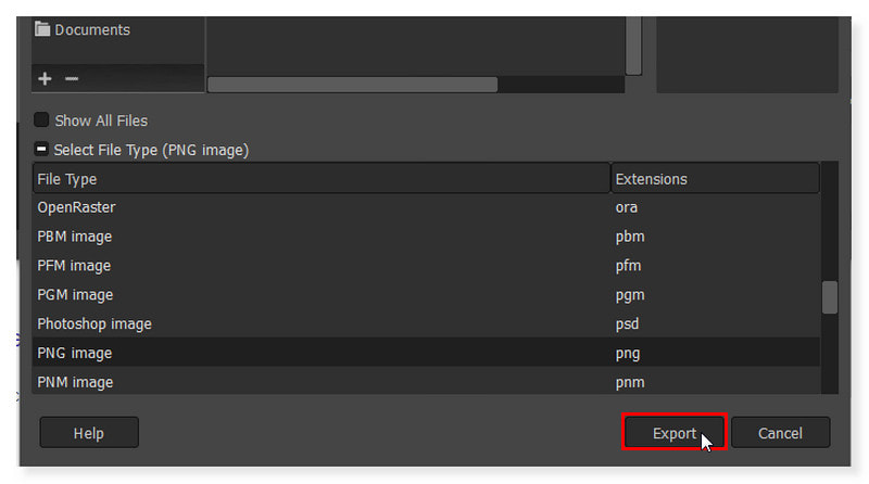 GIMP Eksportuj pliki PNG