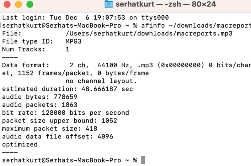 Kadar Bit Audio Baris Perintah Mac