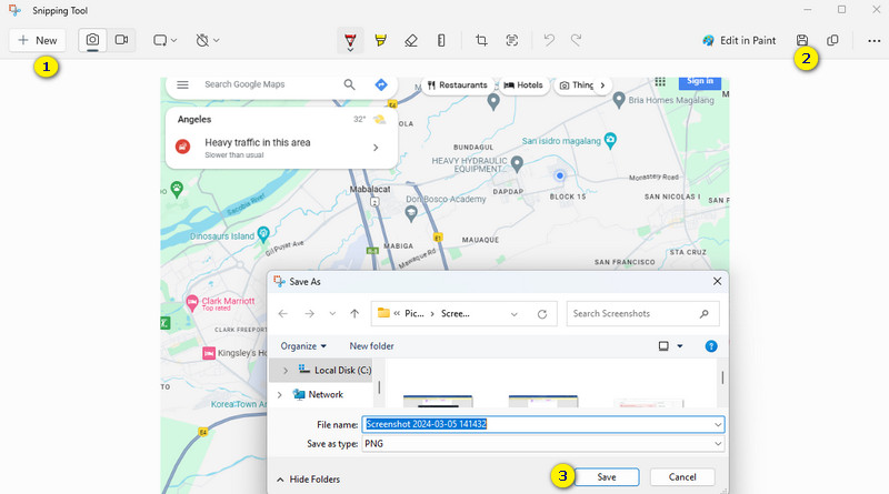 ภาพหน้าจอของ Google Map Snip บันทึก