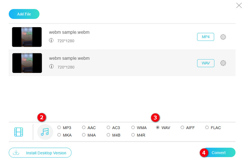 WebM WAV Vidmore Online Set-conversie