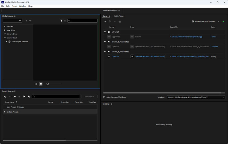 Adobe Meida Encoder Interface