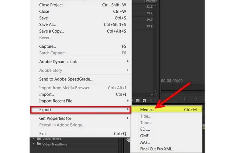 Adobe Premiere Pilih Ekspor