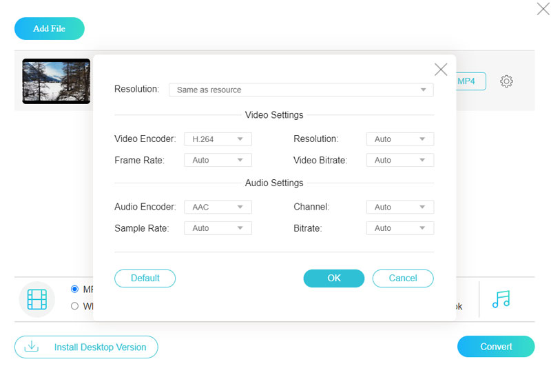 Modifica le impostazioni MP4 online