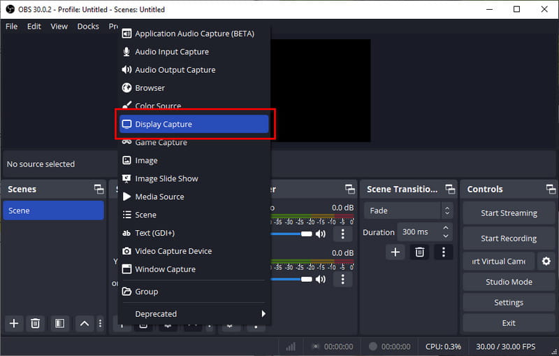 Επιλέξτε Display Capture on Sources