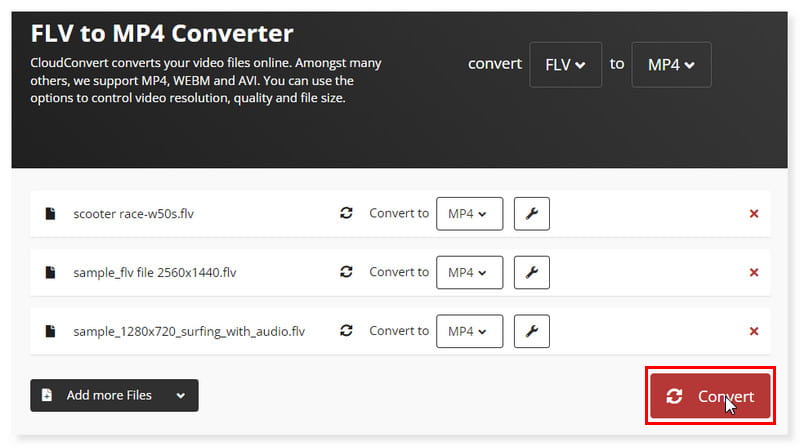 Cloudconvert FLV Převod do MP4