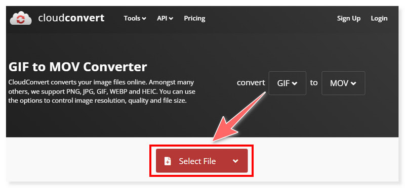 Convertitore CloudConvert da GIF a MOV