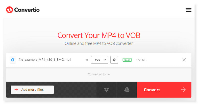 Convertio MP4 到 VOB 轉換器