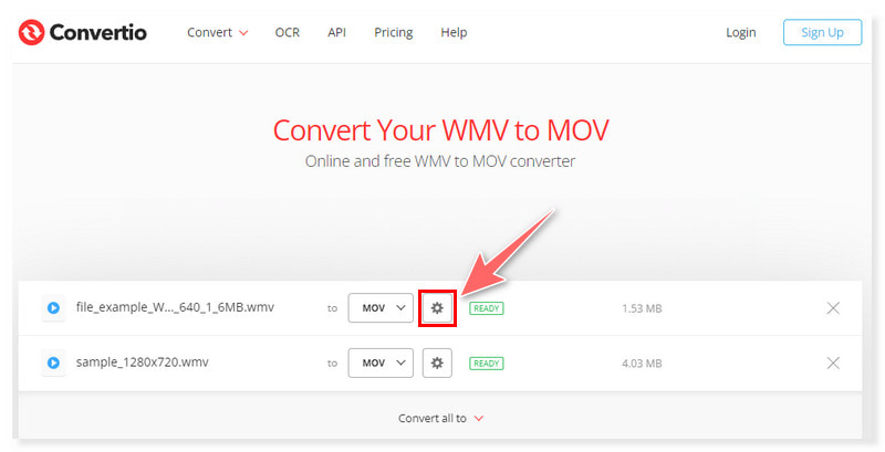 Convertio Set Format Output MOV