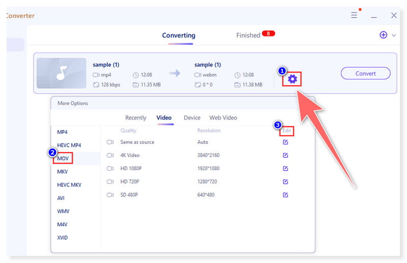 EaseUS MOV Formatına Ayarlandı