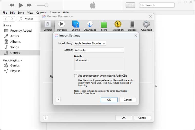 iTunes הגדר הגדרות המרה