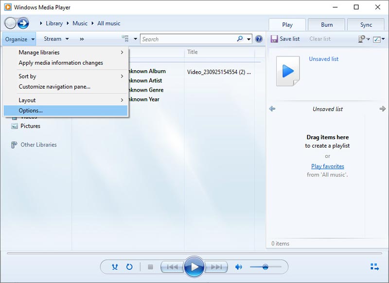 Otevřete Windows Media Player