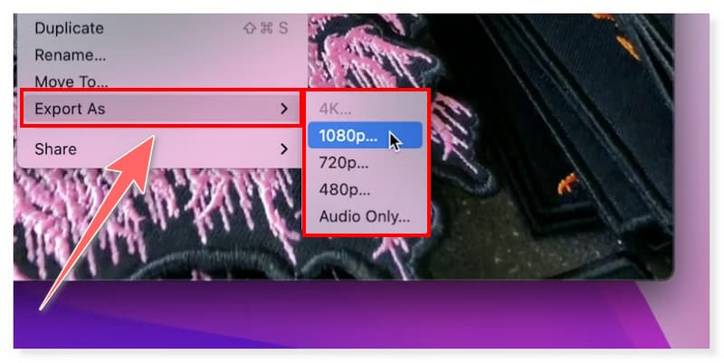 Quicktime Pilih Resolusi MOV