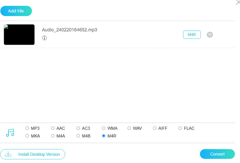 Set M4R as Output Format