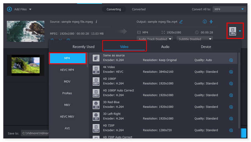 Vidmore Çevrimdışı Çıktı Formatını Seçin