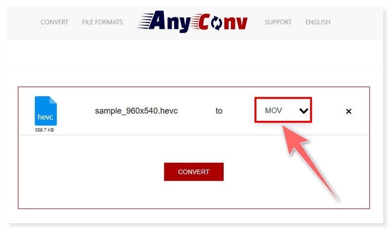 AnyConv MOV Çıkış Formatını Seçin