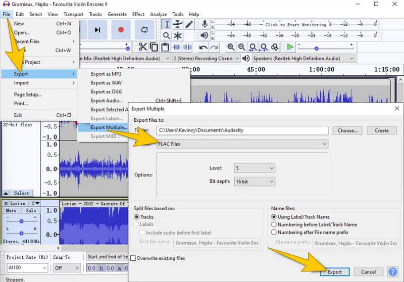 Kompresja audio Audacity