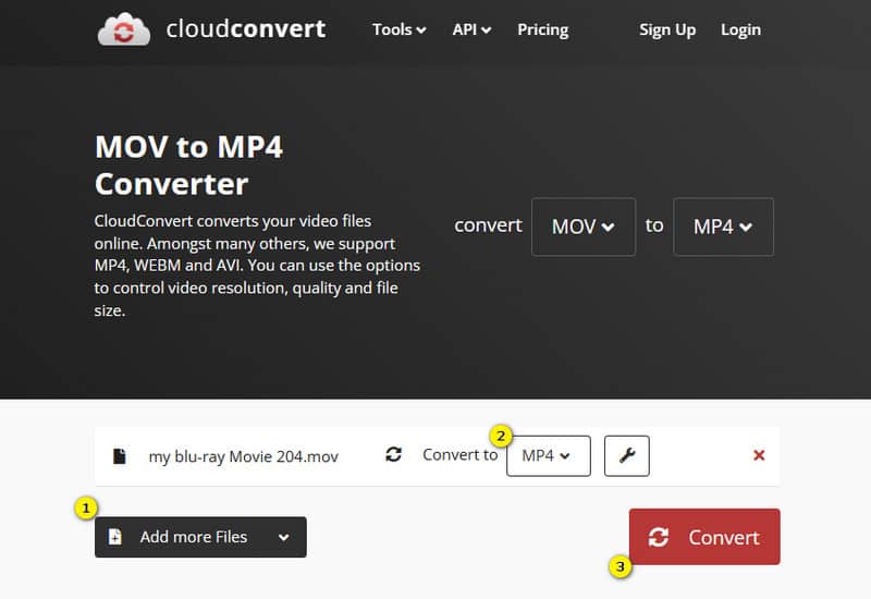 Cloudconvert Convertir archivos MOV