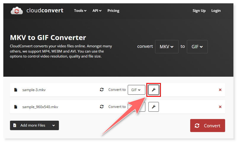 Cloudconvert Setr GIF-utdataformat