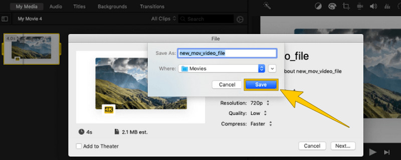 iMovie pretvori MOV datoteke