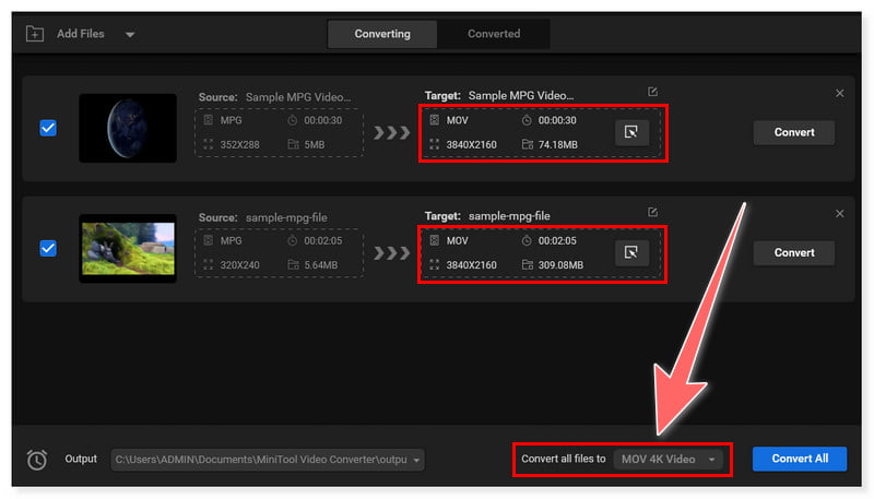 Format Output MOV Minitool