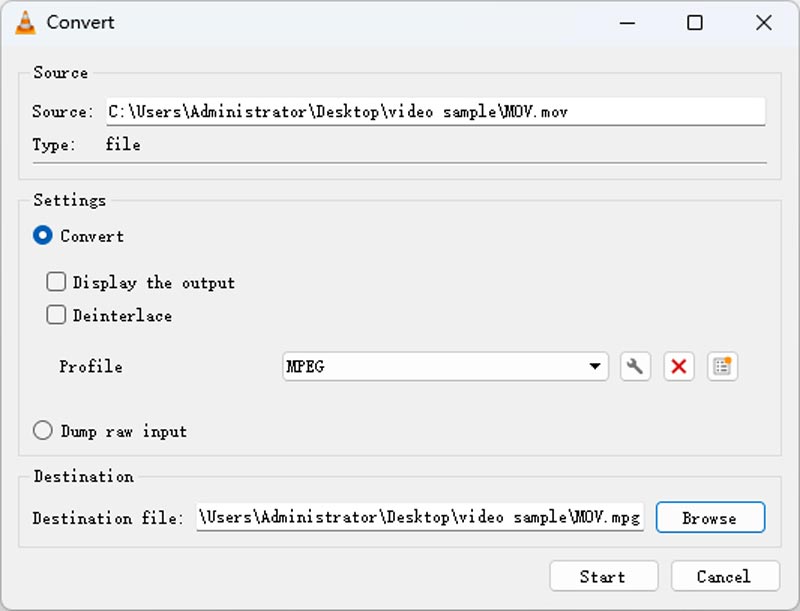 ตั้งค่า Mpeg และปลายทาง