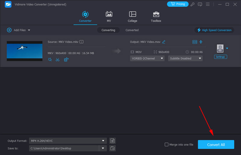 Comece a converter MKV para MOV