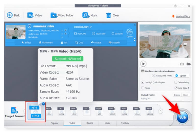 Videoproc Run Procesul de conversie