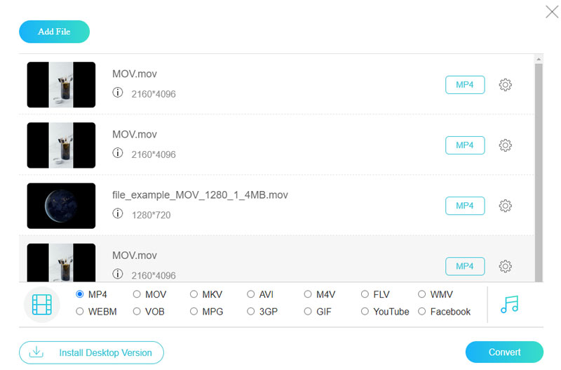 Vidmore 免費 MOV 線上轉換器 