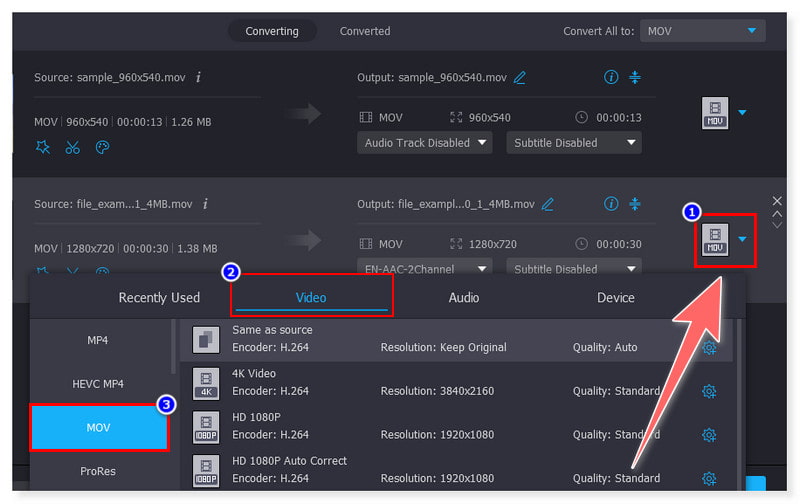 Formato di output MOV di Vidmore