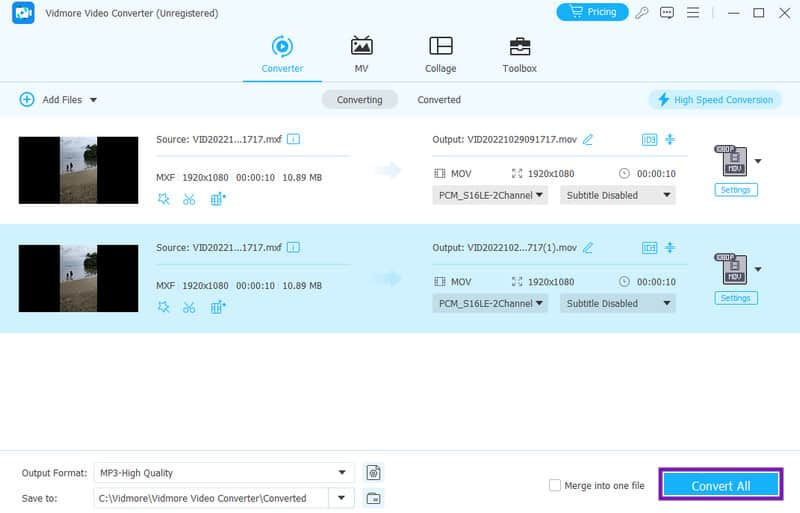 Vidmore MXF MOV pretvaranje datoteka