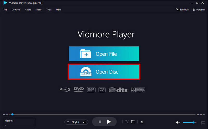 Vidmore Player Öppna Ladda ner Installera Öppna skiva