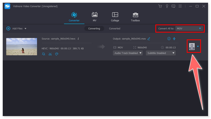 Vidmore Pilih Format Output MOV